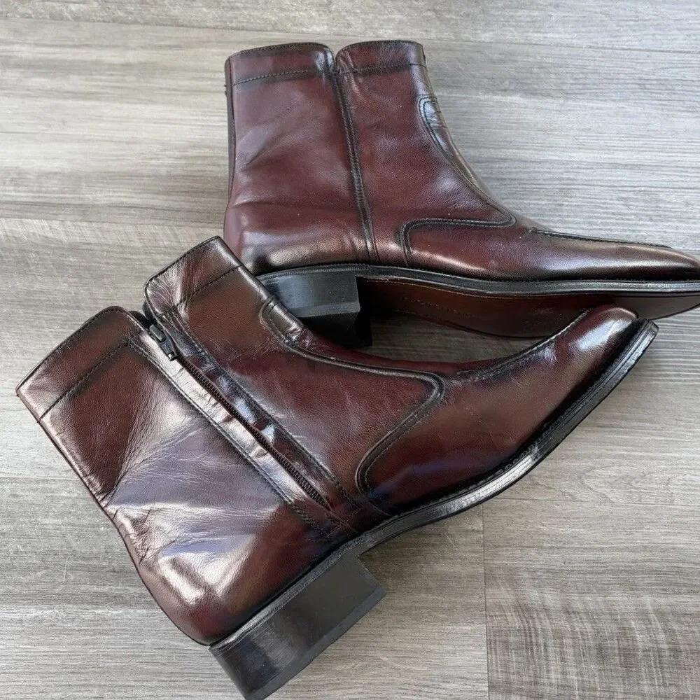 Florsheim Essex Moc Toe Zipper Boots Men’s 10 3E Wide Black Cherry Leather 17074